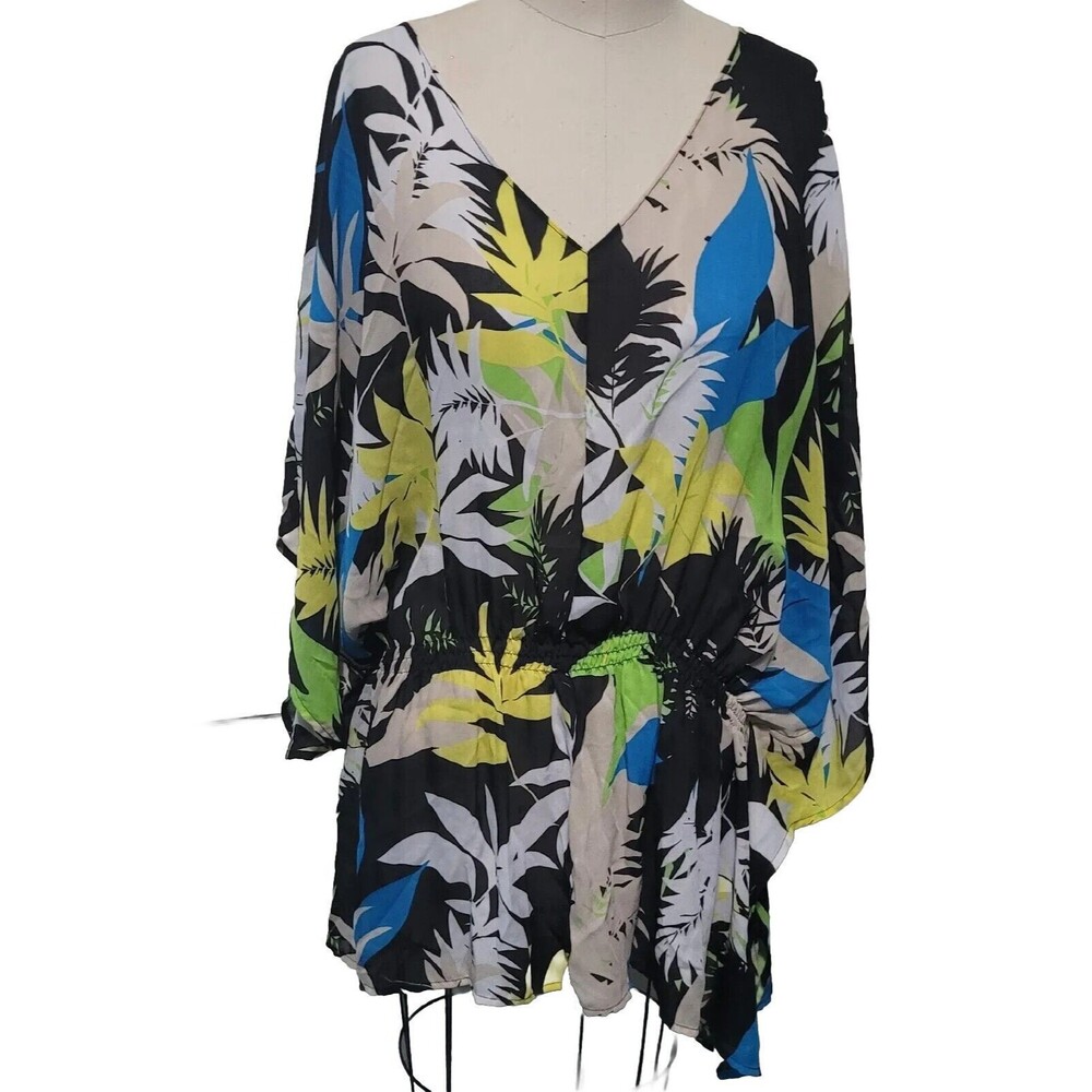 Ashley Stewart Blouse Womens 26 Multicolor Elastic Waist Boho Peasant Fl…